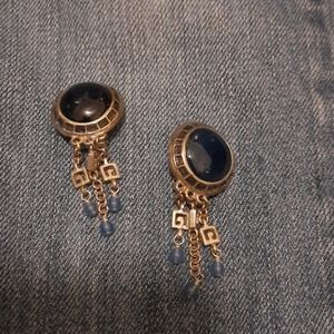 Navy stone and silver clip earrings